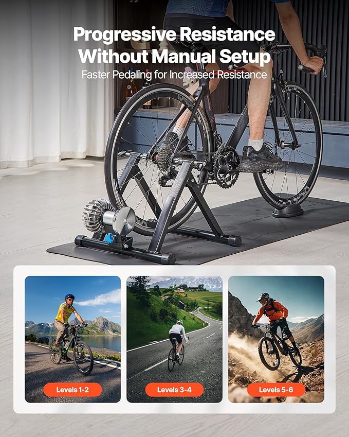 VEVOR Bike Trainer: 3 Types - Smart (1-13L, Compatible with Zwift App), Fluid, or 6L Magnetic for 26-29"/700C Wheels, Foldable Stand with Quick Release & Wheel Riser Block