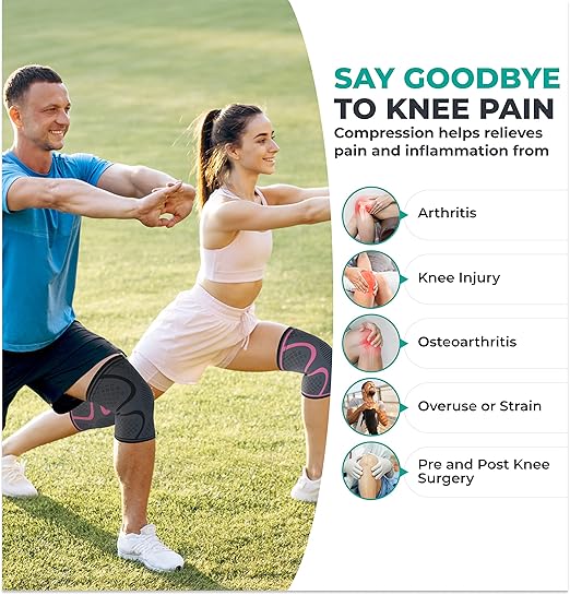 Modvel 2 Pack Knee Brace for Women & Men - Workout Knees Compression Sleeve for Knee Pain Relief Joint Support for ACL, Arthritis, Meniscus Tear Knees Brace for Sports, Rodilleras para Gym Fitness