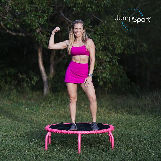 JumpSport 350 PRO Fitness Trampoline, Cardio Workout, No-Tip Arched Legs Home Gym Equipment, Adjustable Bungees & 60 Day Trial Video