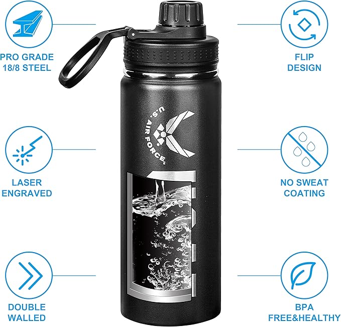 US Air Force 20oz Water Bottle | Double Wall Vacuum Insulated Stainless Steel | Disabled Vet Owned Business | USAF 20oz Water Bottle