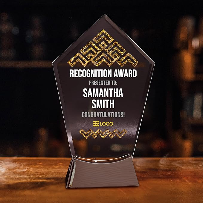7 1/2" Personalized Glass Plaque for Awards and Trophies Custom Award for Employee of the Month, Retirement, Leadership and Appreciation Gift J Awards (D2)