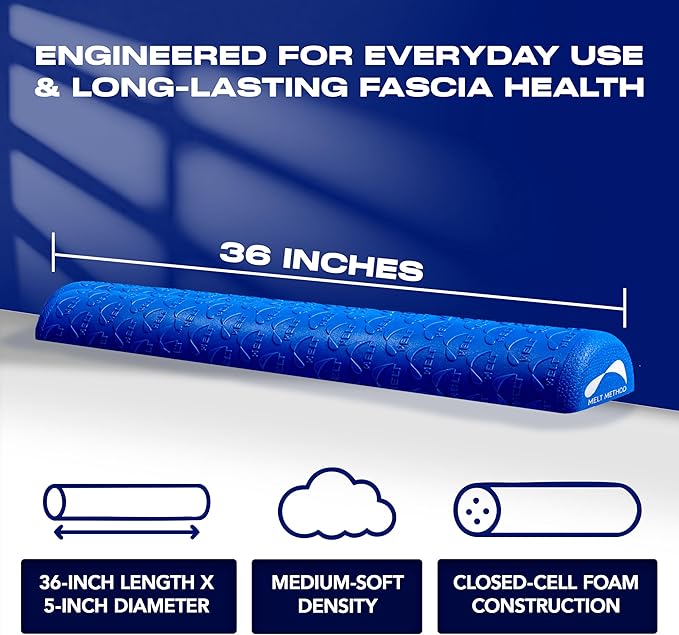 MELT Method 36 Inch Half Foam Roller for Back w/FasciaTherapy Technology - Low Density Soft Foam Roller for Physical Therapy - Half Round & Soft - Great for Pilates & Gentle Muscle Recovery