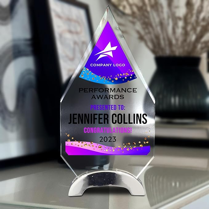 9 1/4" Personalized Glass Plaque for Awards and Trophies, Custom Award for Employee of the Month, Retirement, Leadership and Appreciation Gift P (Design 3)