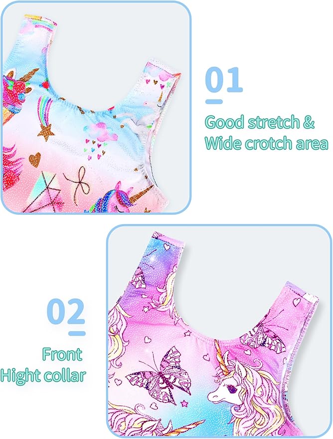 Nymphperi 2 Packs Gymnastics Leotard for Girls Sparkle Biketards with Shorts Kids Sleeveless Unitard One-Piece Dancewear
