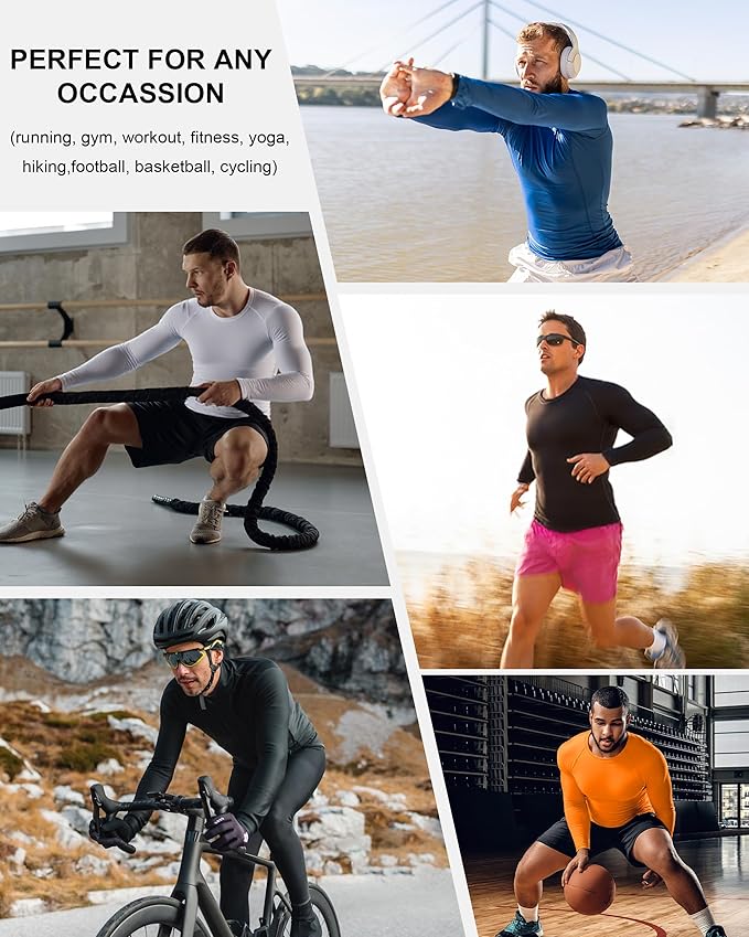 Men's Long Sleeve Compression Shirt, Quick Dry Athletic Base Layer Top, Skins Fit Football Running Workout Undershirt