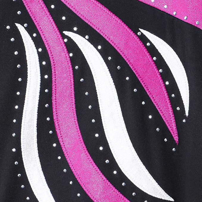 BAOHULU Leotards for Girls Gymnastics Long Sleeve Embroidery Shiny Black Diamond Dance Clothes