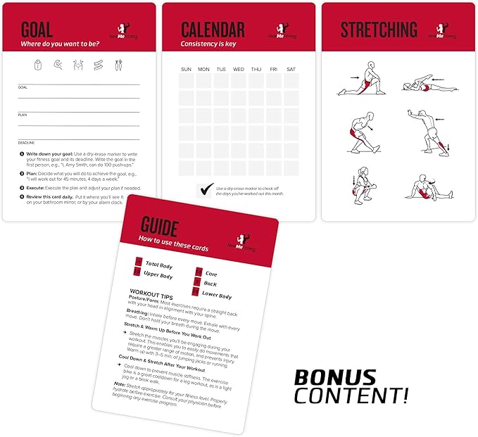 NewMe Fitness Medicine Ball Exercise Cards for Home Workouts, Workout Cards Deck for Women & Men, Beginner Fitness Guide to Training Exercises at Home or Gym
