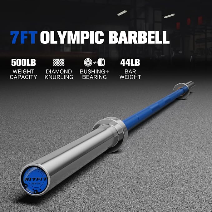 RITFIT 7FT Olympic Barbell for Strength and Weightlifting Training - 2 Inch Olympic Bar for Squat, Deadlift, Bench Press, Curl, Overhead Press - 600lbs/1000lbs/1200lbs Capacity