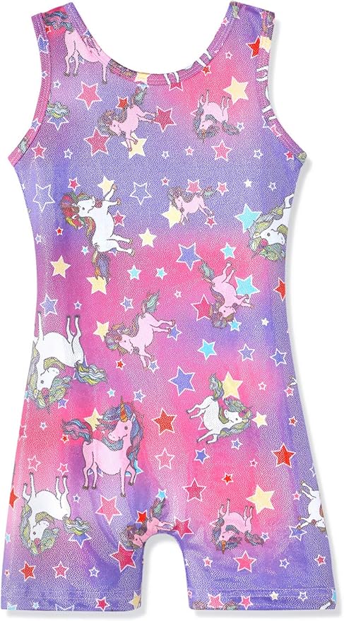 HOZIY Gymnastics Leotards for Girls with Shorts Toddlers Biketards Rainbow Unicorn Dinosaur Mermaid Leopard Flower Galaxy