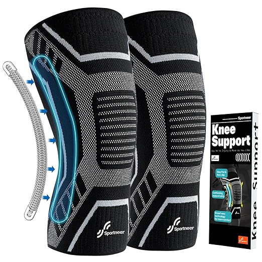 Sportneer Knee Brace with Dual Side Stabilizers – Maximum Support Compression Knee Sleeve for Men & Women, Anti-Slip Knee Support for Running, Workout, Arthritis, ACL & Pain Relief (Black, X-Large(19"-22"))