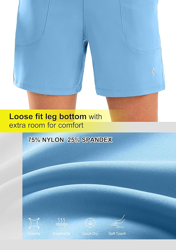 SANTINY Women's 6'' Athletic Long Shorts with 4 Pockets High Waisted Bermuda Shorts for Women Walking Running Casual