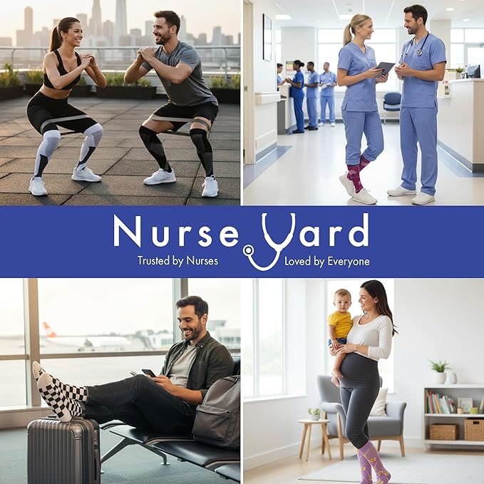 Nurse Yard Compression Socks for Nurses - Women & Men - 20-30mmHg Graduated Compression, Zero-Toe Compression, For Medical Staff, Nursing, Athletic Support Such As Running, Cycling, Hiking - 1 Pair