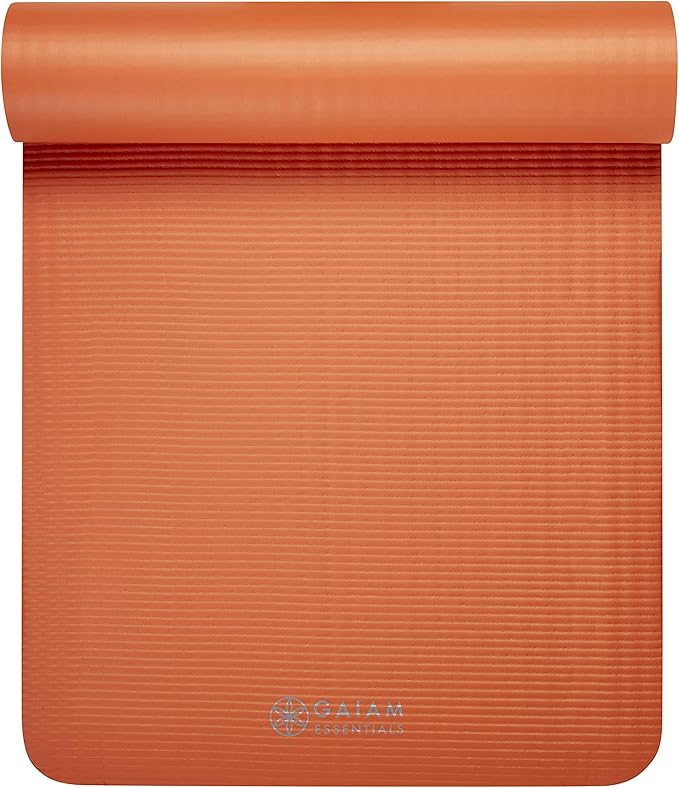 Gaiam Essentials 2/5" Thick (10mm) Yoga & Pilates, Fitness & Exercise Mat with Easy-Cinch Carrier Strap Cushion Support For Fitness and Gym Workouts