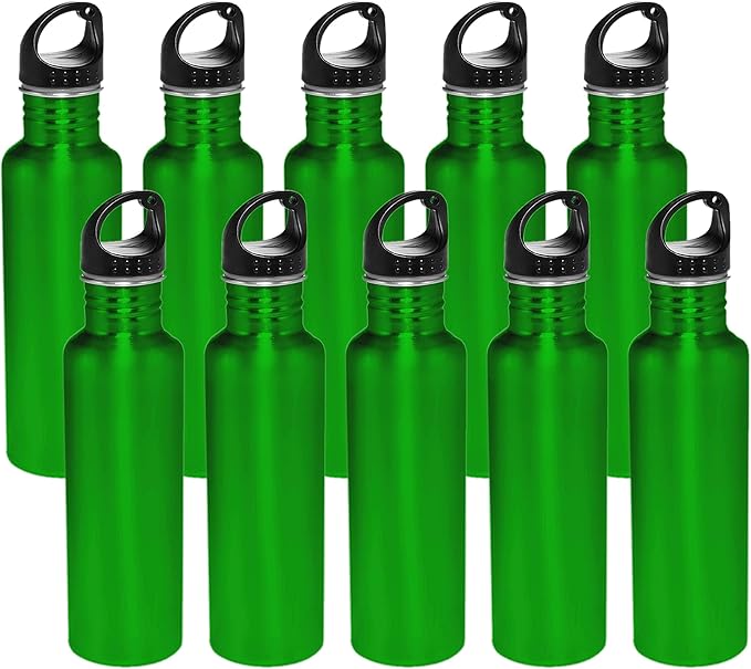 DISCOUNT PROMOS Stainless Steel Water Bottles 26 oz. Set of 10, Bulk Pack - Reusable, Leak Proof, Perfect for Gym, Hiking, Camping, Outdoor Sports - Green