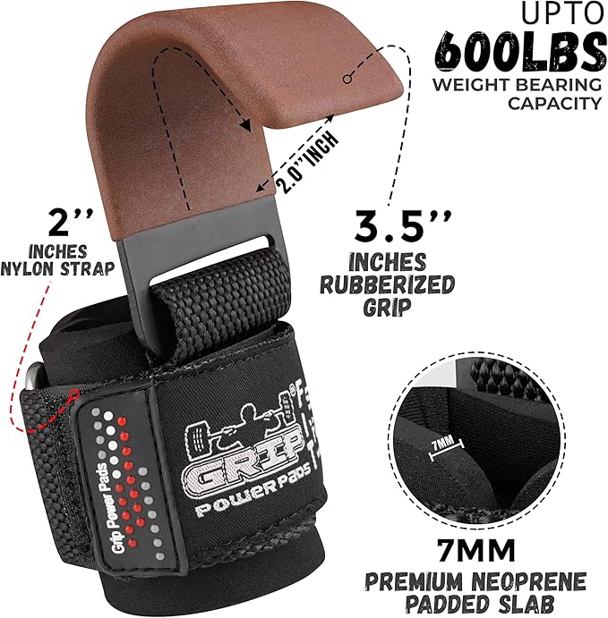 Premium Weight Lifting Hooks & Straps for Pull Ups & Deadlifts - Padded, Heavy Duty, Power Lifting Grips for Men & Women