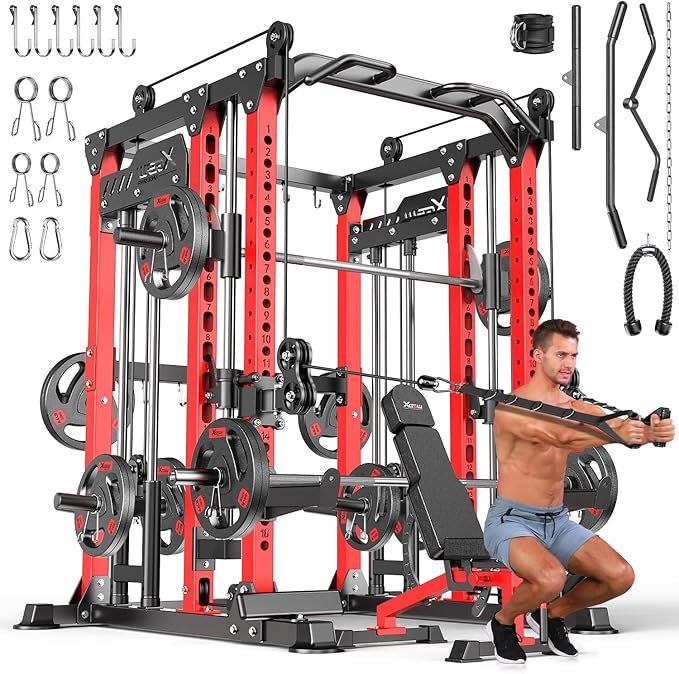 Smith Machine, Multi-Purpose Strength Power Cage with Cable Crossover System and More Training Accessories,Squat Rack Power Rack，Suitable for Home Gyms