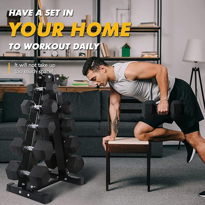 RitFit 5-300LBS Rubber Encased Hex Dumbbell Sets with Optional Rack for Home Gym, Coated Hand Weights for Strength Training, Workouts