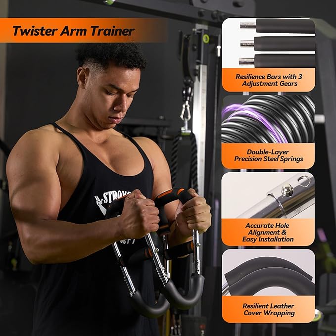 Twister Arm Trainer, Adjustable Chest Workout Equipment with 6 Resistance Levels Springs (30-160 Lbs), Arm Trainer for Men & Women, Detachable Home Gym Fitness Trainer with Anti-Slip Handles