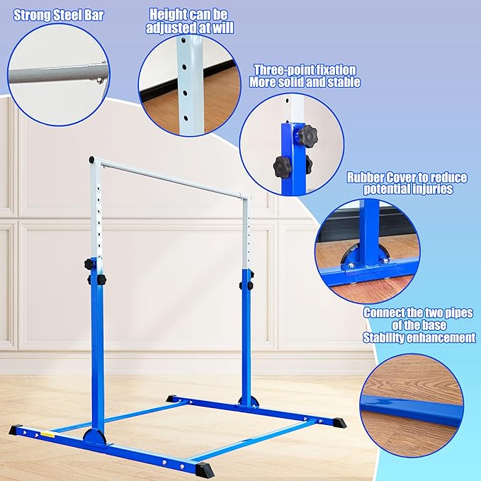 MARFULA Gymnastic Bar with 4 ft Inner Width 5 ft Adjust Height for Kids Kip Bar with 350 lbs Gymnastic Training Equipment for Kids 3-15 Years Home and Club Use