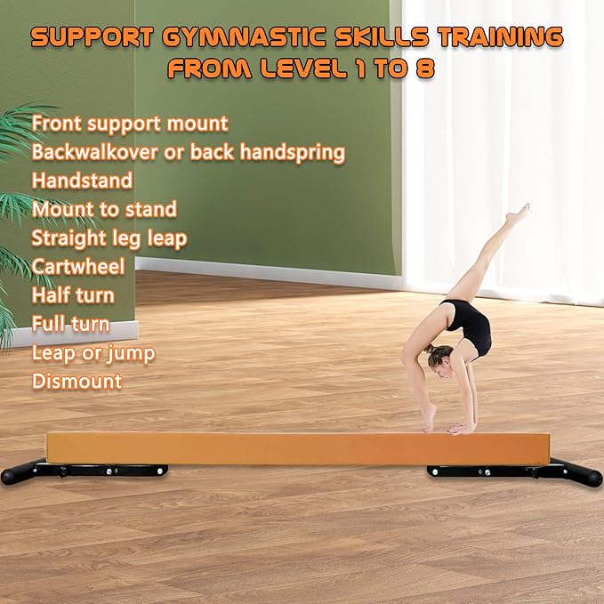 Adjustable Balance Beam for Kids, 8FT Gymnastics Beam with Anti-Slip Legs, High and Low Floor Beam for All Gymnastics Levels, Professional Gymnastic Equipment for Home, Gym Center