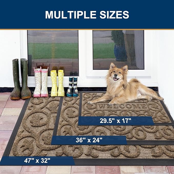 Smiry Welcome Door Mat Outside Entrance, Heavy Duty Trap Dirt and Moisture Easy Clean Low Profile Patio Porch Indoor Outdoor Front Doormat for Entry, 36x24 Inch, Brown