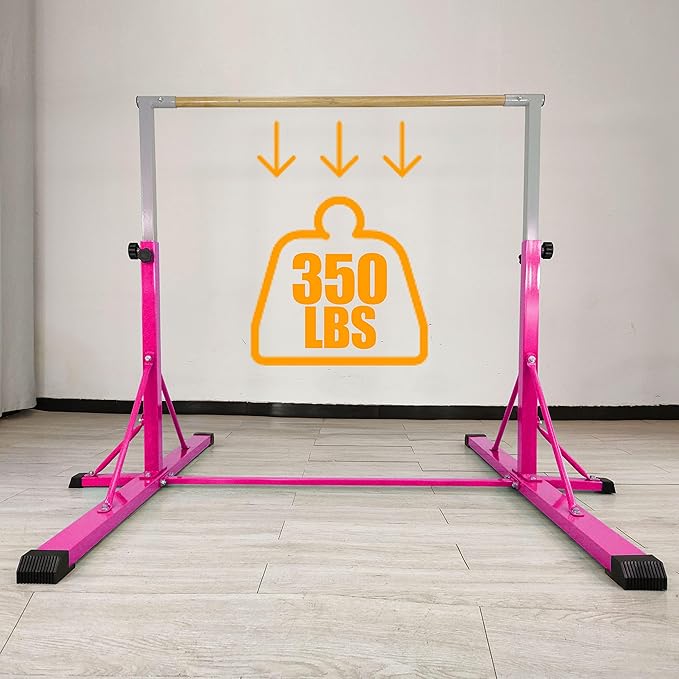 Gymnastics Bar for Kids Ages 3-15, 35" to 60" Adjustable Height, 4FT Wide Base - Professional Kip Bar with 360° Stability & Fiberglass Crossbar, Easy Fold&Solid Design for Home Training