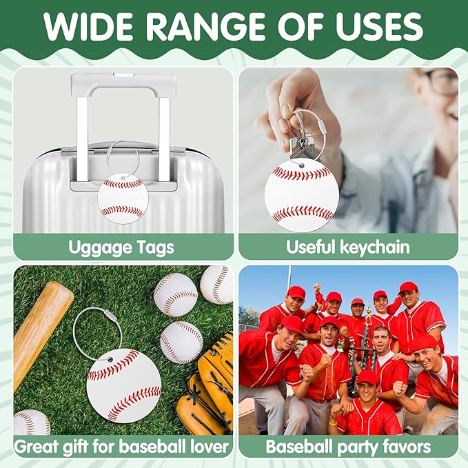 12 Pcs Baseball Luggage Tags for Suitcases Travel Suitcase Labels with Metal Ring 2.75in Baseball Keychain, PVC Name Id and DIY Pocket Hug Card Backpack Charms for Men Women Travel Bag Suitcase