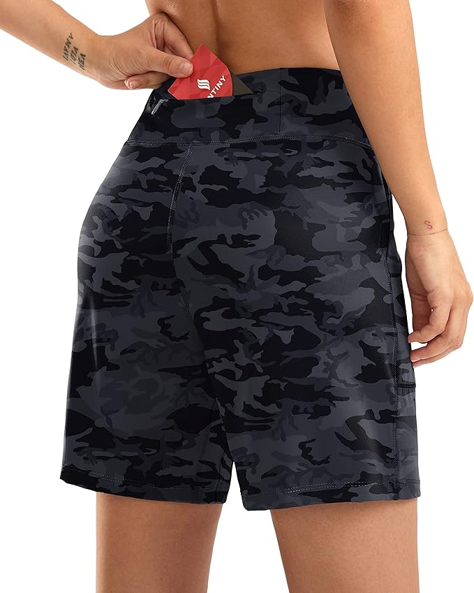 SANTINY Women's 6'' Athletic Long Shorts with 4 Pockets High Waisted Bermuda Shorts for Women Walking Running Casual