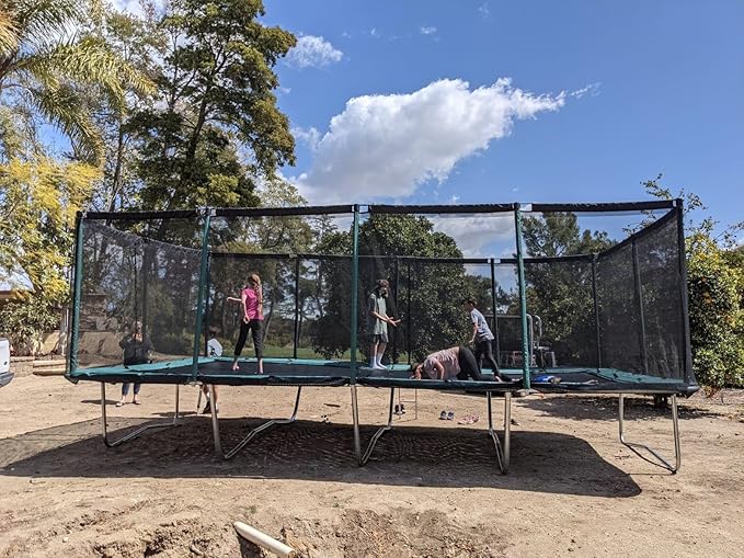 Happy Trampoline Pro Rectangle Trampoline - Heavy Duty 750lbs Jumping Capacity With Net Enclosure - Large Commercial Grade Rectangular Outdoor for Backyard Gymnastics