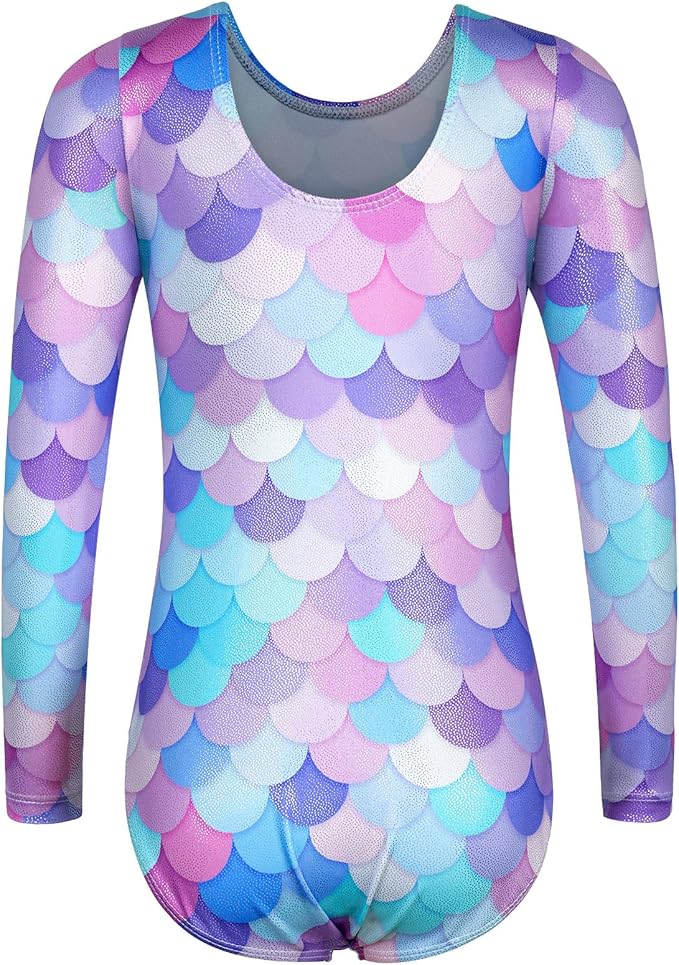 BAOHULU Leotards for Girls Gymnastics Long Sleeve Embroidery Shiny Black Diamond Dance Clothes