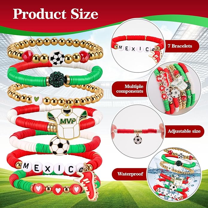 Soccer Bracelet For Women, Game Day Mom Accessories & Outfits Sports Jewelry Fans Gifts, Charm Beaded Stretch Bracelets Essentials Team Gear