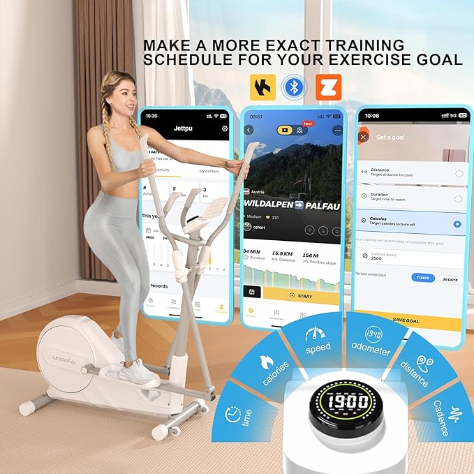 Elliptical Exercise Machine for Home,3-in-1Compact Training Machines with 16 Resistance Levels,14LB Flywheel,Low Impact Magnetic Cross Trainer,Quiet Portable Elliptical for Small Spaces