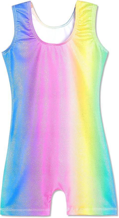 Domusgo Gymnastics Leotards for Girls Sparkly One-Piece Pro Kids Unitard Biketards with Shorts