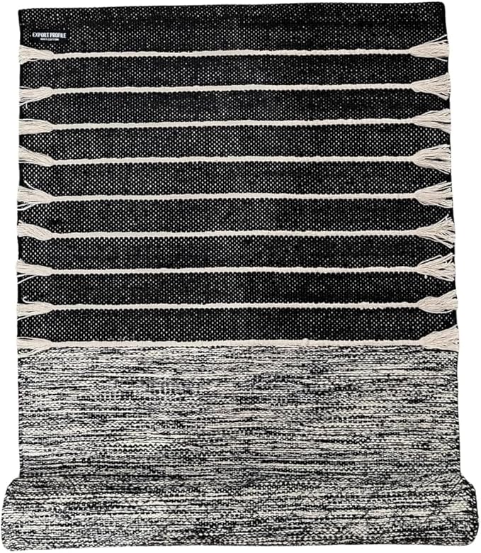 Indian Handmade100 % Organic Anti Skid Multi Colour Cotton Yoga Mat - Eco-Friendly Hand-Woven Rug - Non-Slip & Thick (24”x72”x5mm) for Hot yoga & Everyday Fitness at Home - Comfortable & Foldable Extra-Long Mat