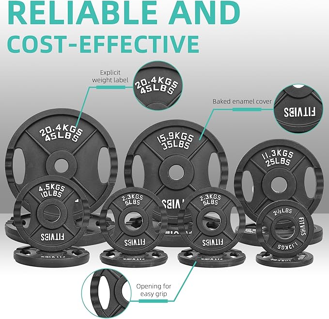 Fitvids Olympic 2-Inch Cast Iron Barbell Set, Including 255 Pounds Weight Plates Set with 7FT Olympic Bar (300 Pounds Total), Multiple Packages