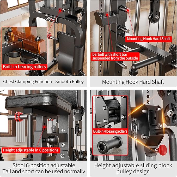 Smith Machine, Multi-Purpose Strength Power Cage with Cable Crossover System and More Training Accessories,Squat Rack Power Rack，Suitable for Home Gyms
