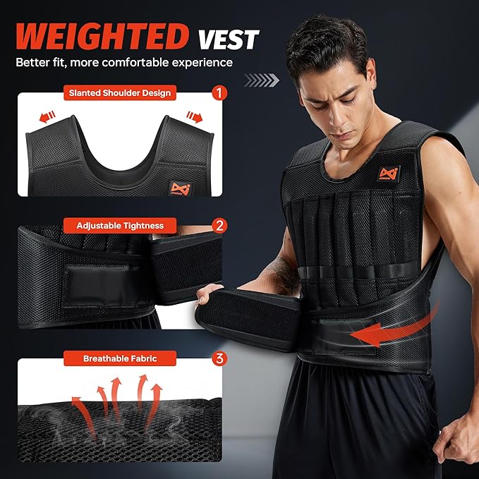 Adjustable Weighted Vest,Weight Vest for Men Women, Body Weights Vests with Weights for Workout, Strength Training, Running, Fitness