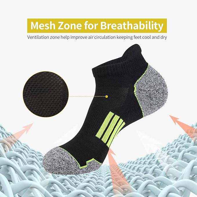 JOYNÉE Mens Ankle Athletic Low Cut Socks Running Sports Cushioned Sock for Men 6 Pack