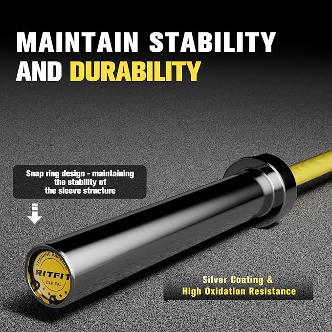 RITFIT 7FT Olympic Barbell for Strength and Weightlifting Training - 2 Inch Olympic Bar for Squat, Deadlift, Bench Press, Curl, Overhead Press - 600lbs/1000lbs/1200lbs Capacity