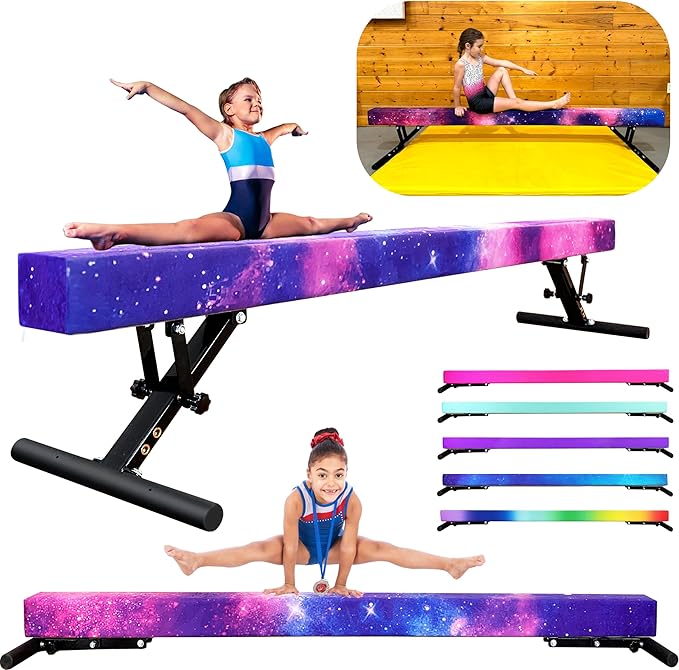 PreGymnastic 8FT Balance Beam, Raised Gymnastics Beam for Kids Ages 3-12, Home Gym Equipment for Training, Adjustable Balancing Beam Indoor, Off-Ground Competition Style