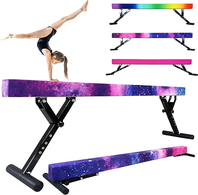 Adjustable Balance Beam for Kids, 8FT Gymnastics Beam with Anti-Slip Legs, High and Low Floor Beam for All Gymnastics Levels, Professional Gymnastic Equipment for Home, Gym Center