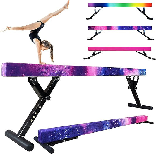 Adjustable Balance Beam for Kids, 8FT Gymnastics Beam with Anti-Slip Legs, High and Low Floor Beam for All Gymnastics Levels, Professional Gymnastic Equipment for Home, Gym Center