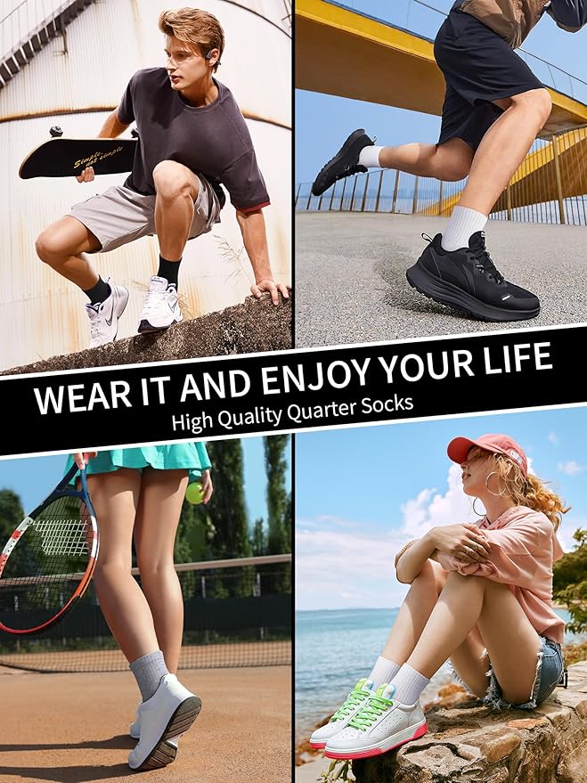 Airacker Athletic Quarter Socks with Cushion Running Ankle Socks for Men Women 6 Pairs