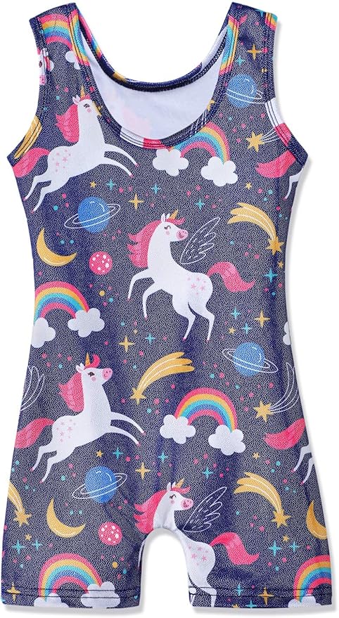 HOZIY Gymnastics Leotards for Girls with Shorts Toddlers Biketards Rainbow Unicorn Dinosaur Mermaid Leopard Flower Galaxy