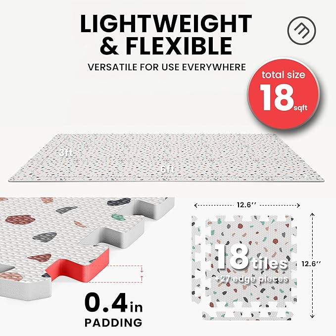 bemaxx Gym Mats Set - 18 pcs EVA Interlocking Foam Floor Tiles (12.6"x12.6"x0.4") 18sqft Protective Gym Flooring Sports Home Workout Exercise Mats Puzzle Garage Fitness Play-Room Garage Pool Treadmill