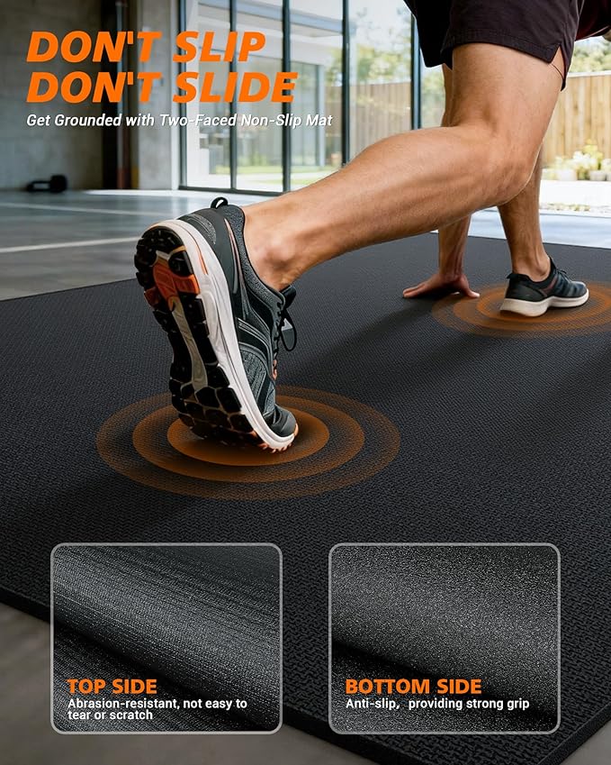 Large Exercise Mat for Home Gym & Garage Flooring- 6'x4' /7'x5'/10'x6' (8mm), Non-Slip, High-Density & Shoe-Friendly | Thick Workout Mats for Yoga, Cardio, Jump Rope, MMA, Weights