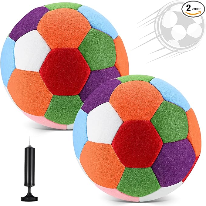 Libima 2 Pcs Soft Indoor Soccer Ball with Pump Felt Official Size 4 Soccer Ball Operation Christmas Sport Fun Gifts for Silent Dribble Training Home Outdoor Yard