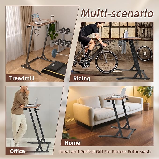 OrigoDeco Bike Desk,Adjustable Cycling Desk,Standing Desk for Walking pad,Indoor Bike Trainer Desk with Power Socket,for Indoor Cycling Treadmill & Office Use,Exercise While Working or Watching TV