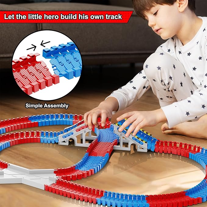 Spider Race Track Toy for Boys 4-6, Race Car Set with 2 Spider Cars, DIY Flexible Tracks Playset, Toddler STEM Building Toys for Girls, Christmas, Birthday Gift for Kids Ages 3+