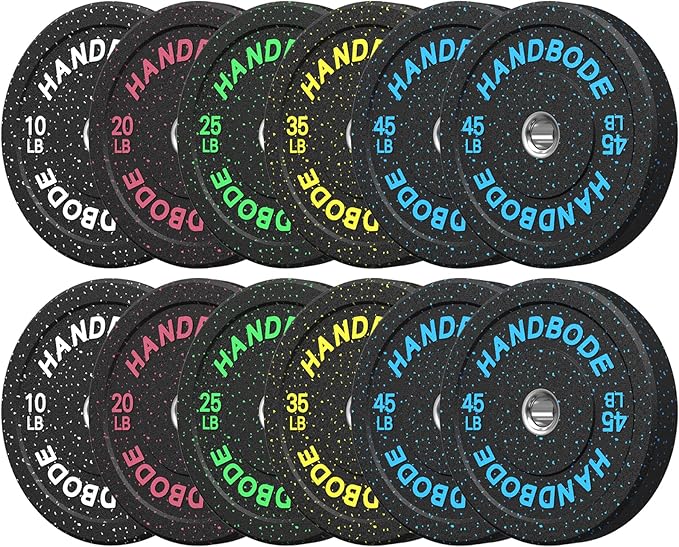 2-Inch Weight Plates High Bounce, Olympic Bumper Plate Set 45/100/160/190/260/300lb, Colored Weight Plates Set for Home Gym, Barbell Weights Rubber Strength Training Plate for Weight Lifting